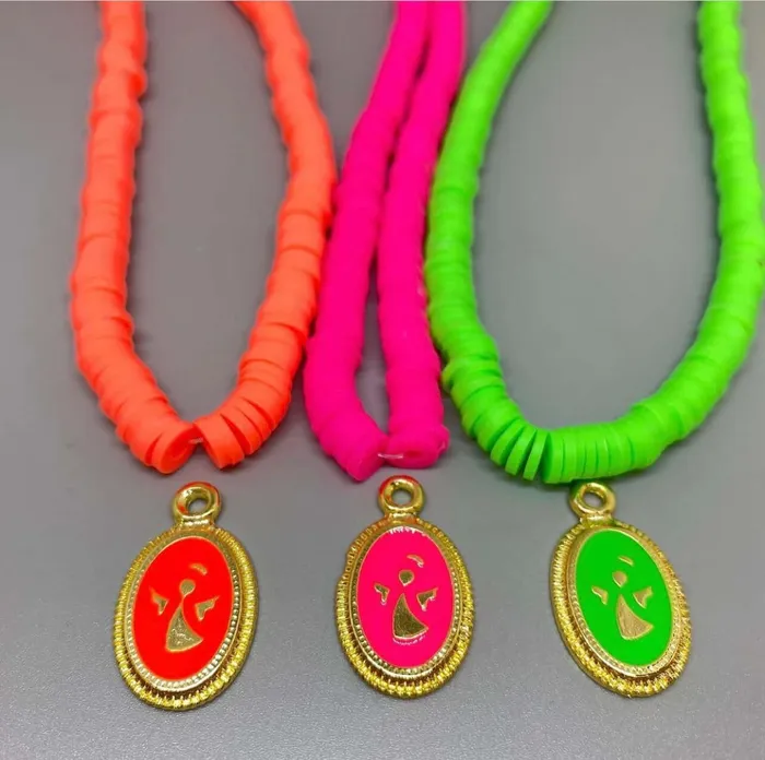 24Kt Gold Plated Enamelled Angel Pendant Peppy Beads Necklaces 24Kt Gold Plated Enamelled Angel Pendant Peppy Beads Necklaces