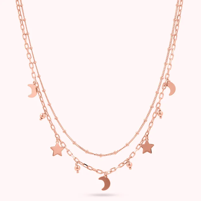 Bronzallure Earrings Collana Multifilo con Ciondoli Forma Stella Luna e Sfera