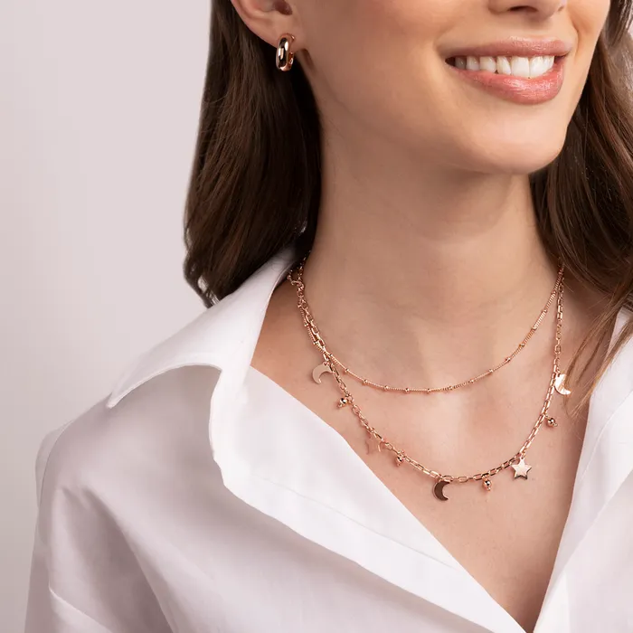 Bronzallure Earrings Collana Multifilo con Ciondoli Forma Stella Luna e Sfera