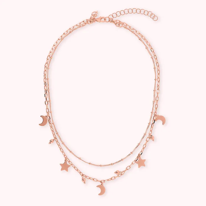 Bronzallure Earrings Collana Multifilo con Ciondoli Forma Stella Luna e Sfera