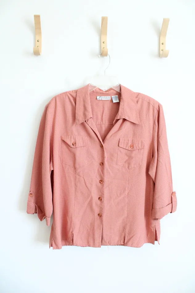 Dressbarn Dressbarn Salmon Plaid Button Down Top 1X Earrings