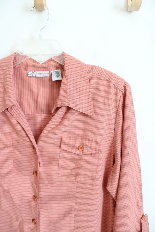 Dressbarn Dressbarn Salmon Plaid Button Down Top 1X Earrings