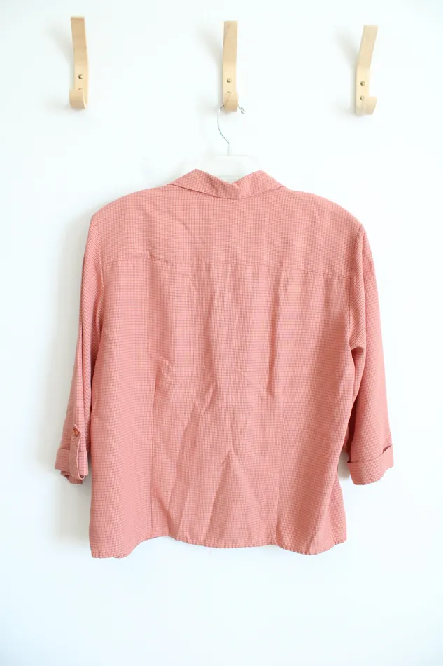 Dressbarn Dressbarn Salmon Plaid Button Down Top 1X Earrings