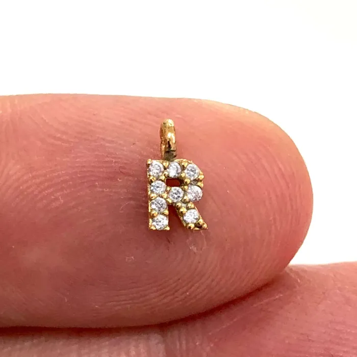 Necklaces 24Kt Gold Plated Brass Micro Pave Initial Charms Peppy Beads Necklaces 24Kt Gold Plated Brass Micro Pave Initial Charms Peppy Beads