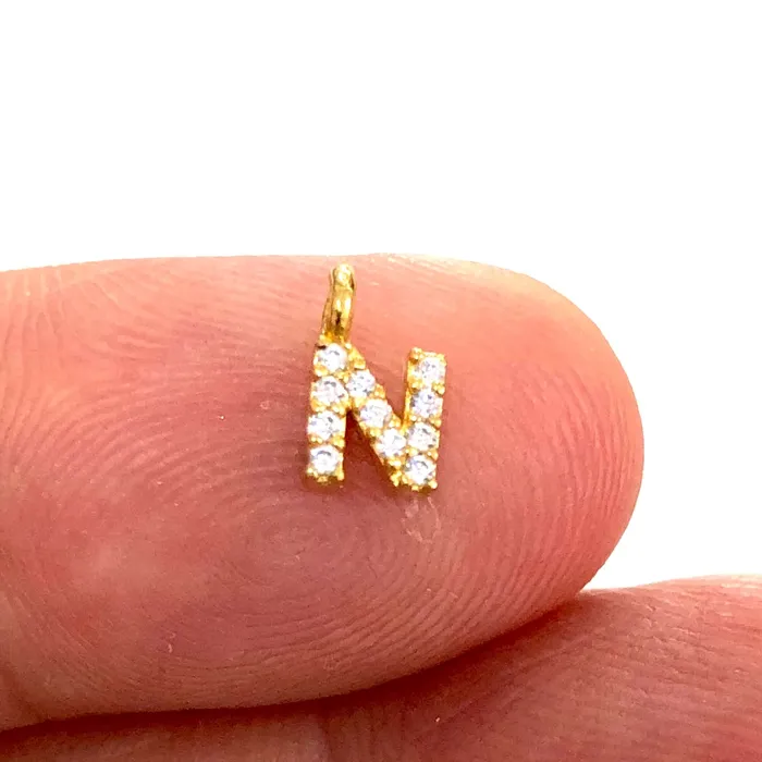 Necklaces 24Kt Gold Plated Brass Micro Pave Initial Charms Peppy Beads Necklaces 24Kt Gold Plated Brass Micro Pave Initial Charms Peppy Beads