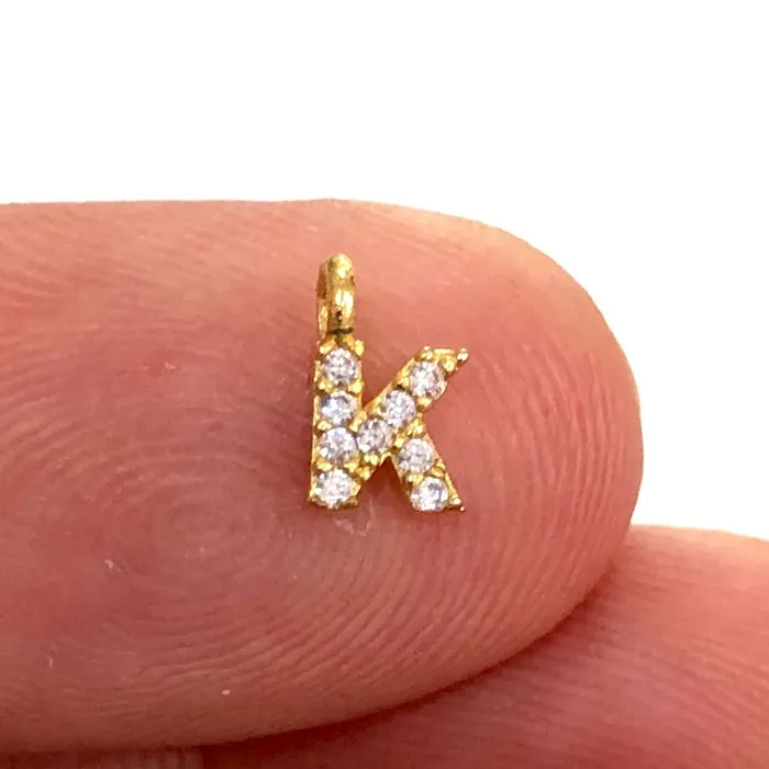 Necklaces 24Kt Gold Plated Brass Micro Pave Initial Charms Peppy Beads Necklaces 24Kt Gold Plated Brass Micro Pave Initial Charms Peppy Beads
