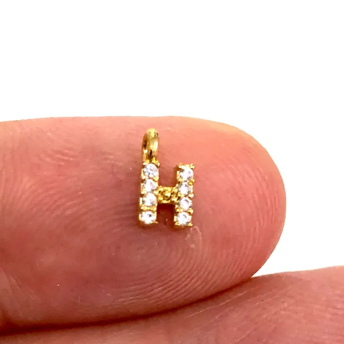 Necklaces 24Kt Gold Plated Brass Micro Pave Initial Charms Peppy Beads Necklaces 24Kt Gold Plated Brass Micro Pave Initial Charms Peppy Beads