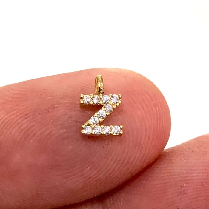 Necklaces 24Kt Gold Plated Brass Micro Pave Initial Charms Peppy Beads Necklaces 24Kt Gold Plated Brass Micro Pave Initial Charms Peppy Beads