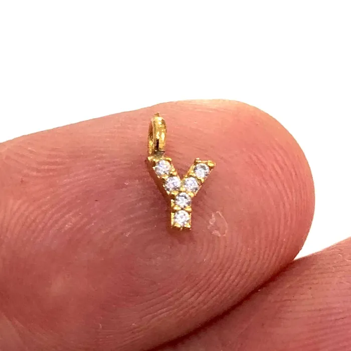 Necklaces 24Kt Gold Plated Brass Micro Pave Initial Charms Peppy Beads Necklaces 24Kt Gold Plated Brass Micro Pave Initial Charms Peppy Beads