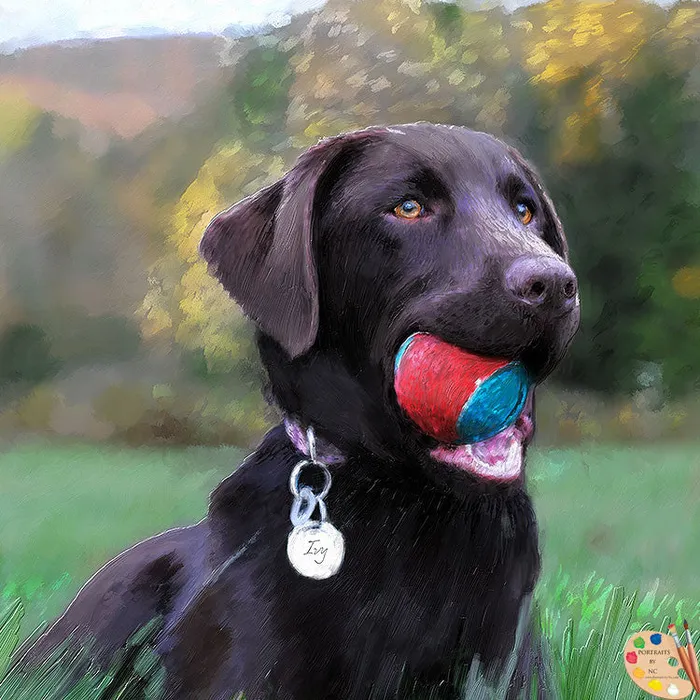 Necklaces Portraits by NC Labrador Portrait Dog with Ball Custom Painted Dog Portrait