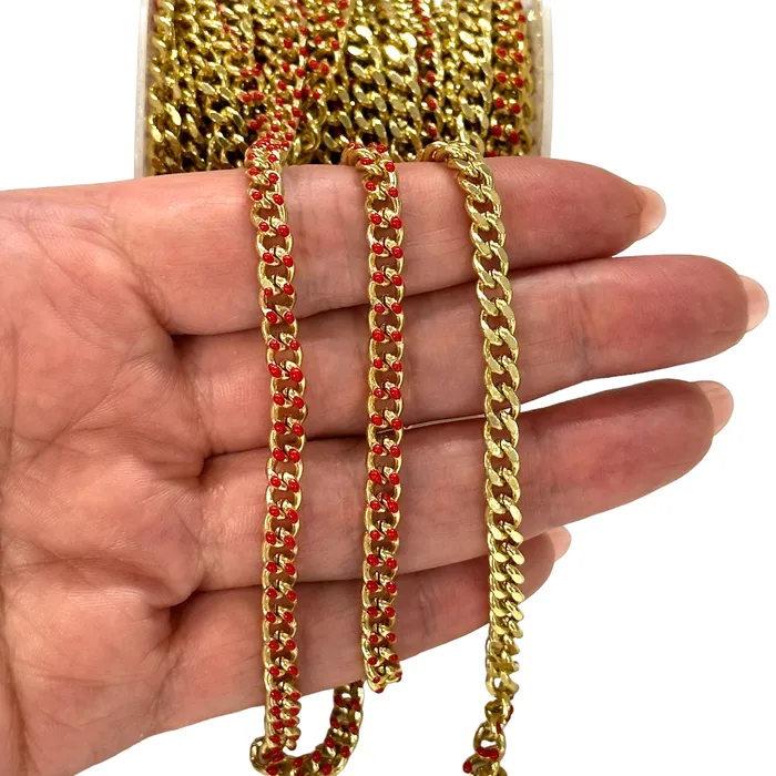Red Enamelled Gourmet Chain 24Kt Gold Plated Gourmet Chain Peppy Beads Necklaces