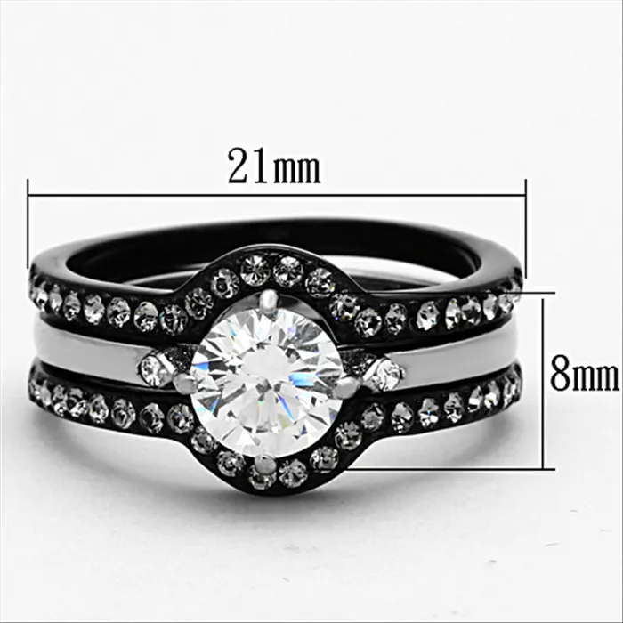 CZ Two Tone Round Cut Stainless Steel Wedding Ring Set Green Rings