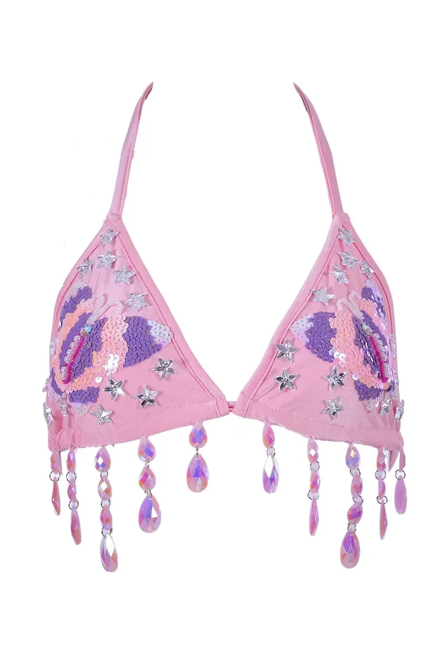 Earrings THE LUMi SHOP Hand Stitched Sequin Top Pink Butterfly Dream
