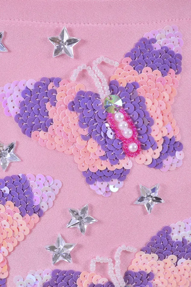Earrings THE LUMi SHOP Hand Stitched Sequin Top Pink Butterfly Dream