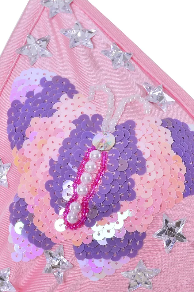 Earrings THE LUMi SHOP Hand Stitched Sequin Top Pink Butterfly Dream