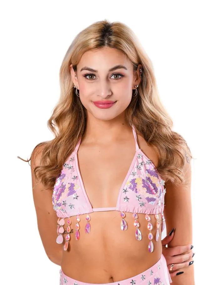 Earrings THE LUMi SHOP Hand Stitched Sequin Top Pink Butterfly Dream
