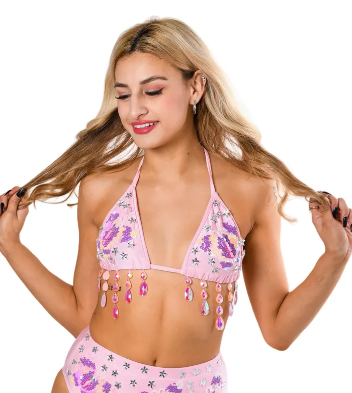 Earrings THE LUMi SHOP Hand Stitched Sequin Top Pink Butterfly Dream