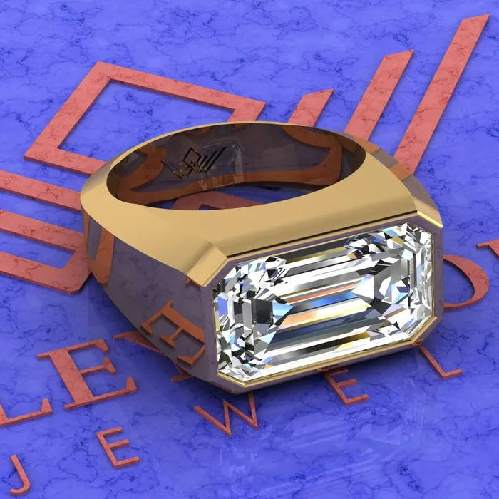 Leyloon Jewelry 10 CT Elongated Emerald Cut Bazel Mans Moissanite Engagement Ring D Color Rings