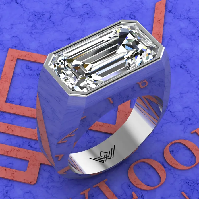 Leyloon Jewelry 10 CT Elongated Emerald Cut Bazel Mans Moissanite Engagement Ring D Color Rings