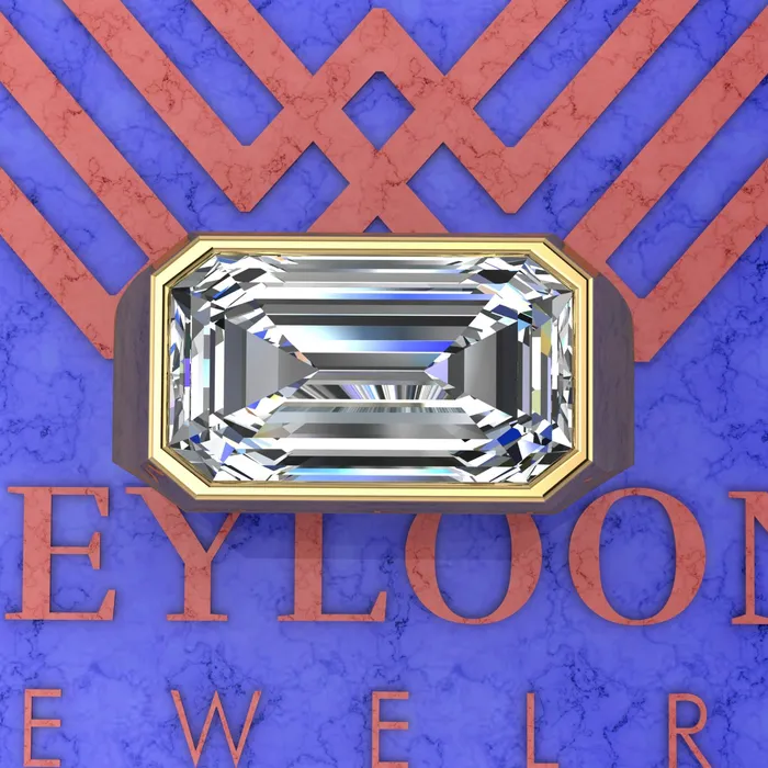 Leyloon Jewelry 10 CT Elongated Emerald Cut Bazel Mans Moissanite Engagement Ring D Color Rings