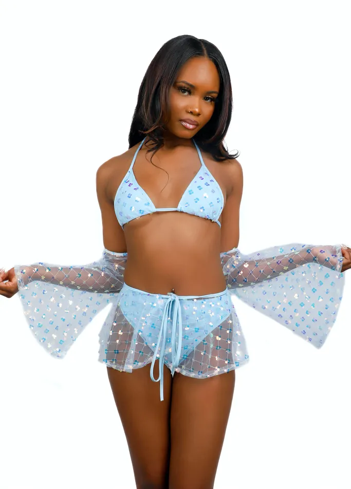 Rings Baby Blue Sparkle Fairy Blossom Set 4 pcs THE LUMI SHOP
