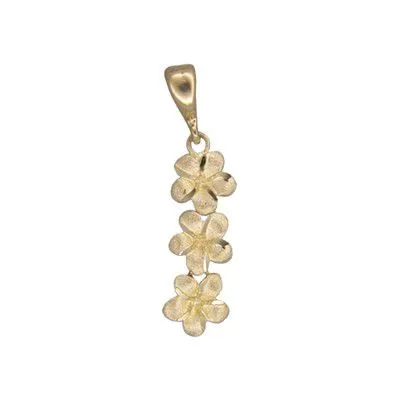 Rosa Marianas Necklaces 14KT Solid Yellow Gold Kirida 7mm Triple Plumeria Pendant