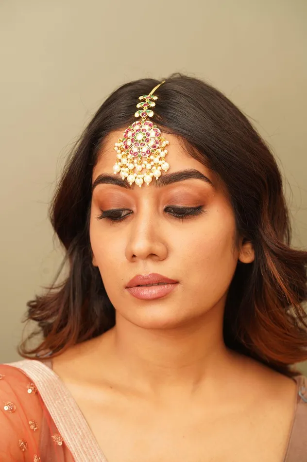 Taazgi Polki Oversized Maangtika attrangi1 Earrings Taazgi Polki Oversized Maangtika attrangi1 Earrings