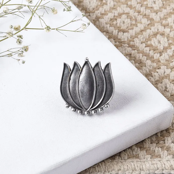 Teejh Aagha Silver Oxidised Ring Teejh Rings
