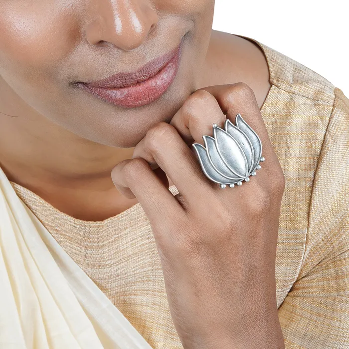 Teejh Aagha Silver Oxidised Ring Teejh Rings