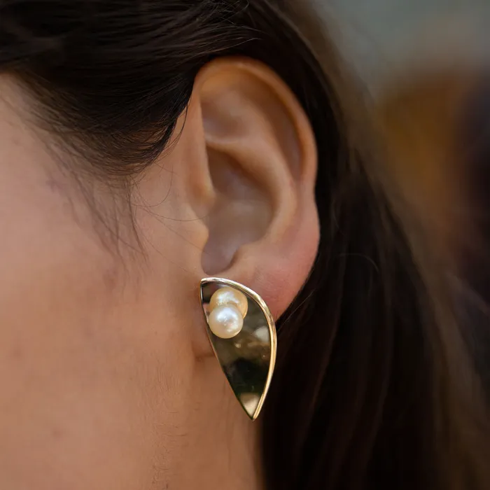 Vintage Earrings Hans Hansen Pearl and 14k Gold Earrings