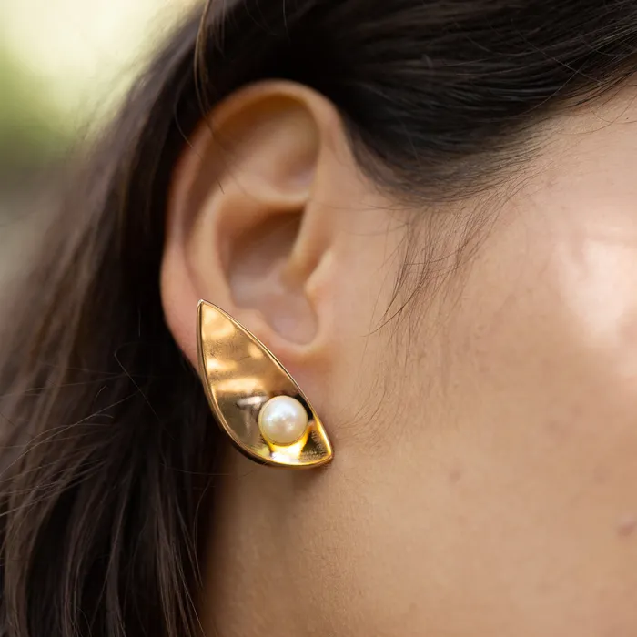 Vintage Earrings Hans Hansen Pearl and 14k Gold Earrings