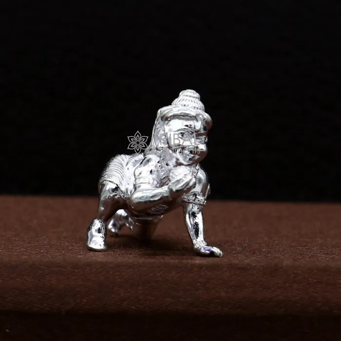 925 Solid silver handmade customized idol crawling Krishna Bal Gopal baby Krishna small statue sculpture home temple puja article art627 TRIBAL ORNAMENTS Necklaces