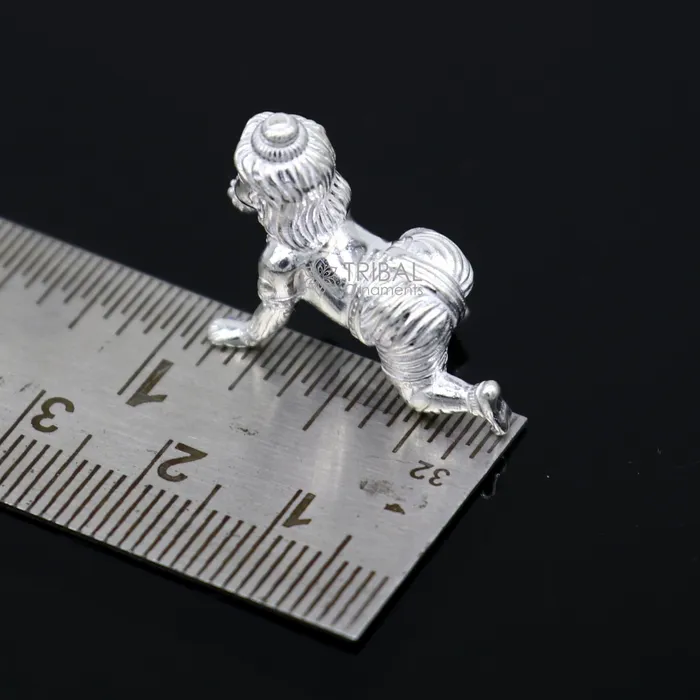 925 Solid silver handmade customized idol crawling Krishna Bal Gopal baby Krishna small statue sculpture home temple puja article art627 TRIBAL ORNAMENTS Necklaces
