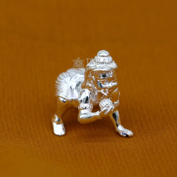925 Solid silver handmade customized idol crawling Krishna Bal Gopal baby Krishna small statue sculpture home temple puja article art627 TRIBAL ORNAMENTS Necklaces