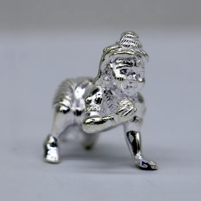 925 Solid silver handmade customized idol crawling Krishna Bal Gopal baby Krishna small statue sculpture home temple puja article art627 TRIBAL ORNAMENTS Necklaces