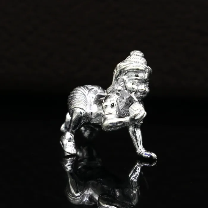 925 Solid silver handmade customized idol crawling Krishna Bal Gopal baby Krishna small statue sculpture home temple puja article art627 TRIBAL ORNAMENTS Necklaces