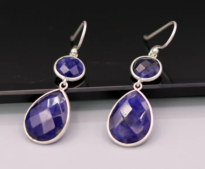 925 sterling silver handmade daily use simulated sapphire hoops earrings s162 TRIBAL ORNAMENTS Earrings 925 sterling silver handmade daily use simulated sapphire hoops earrings s162 TRIBAL ORNAMENTS Earrings