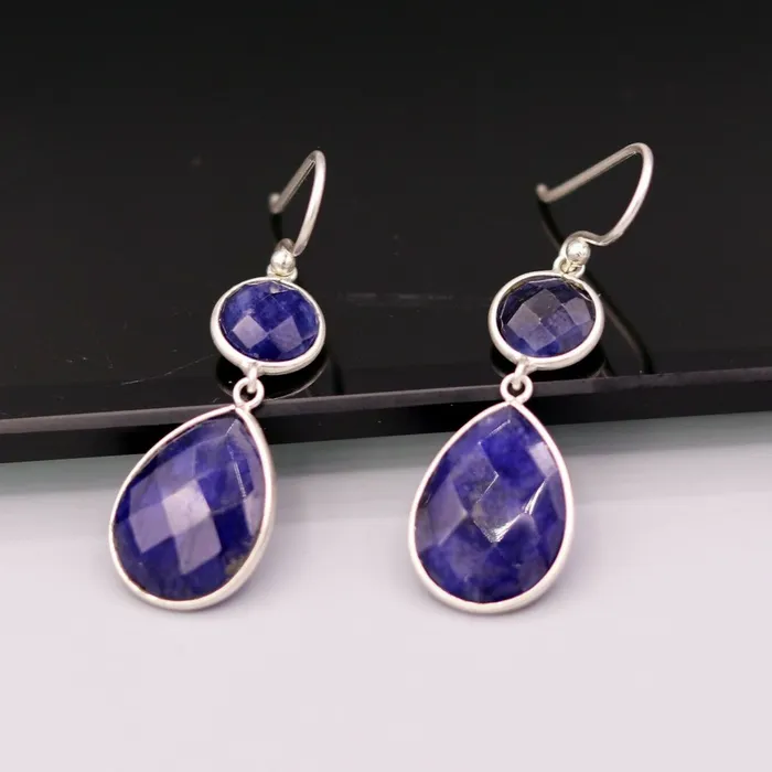 925 sterling silver handmade daily use simulated sapphire hoops earrings s162 TRIBAL ORNAMENTS Earrings