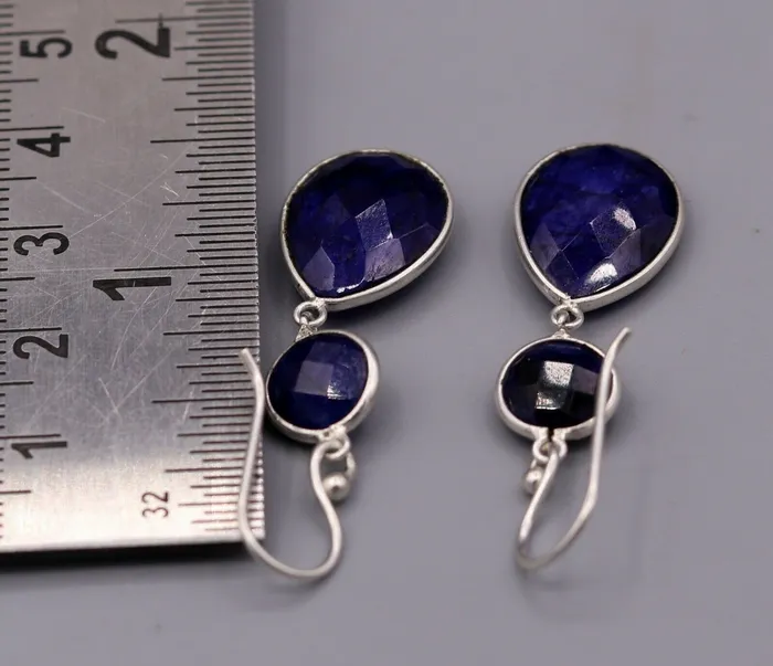 925 sterling silver handmade daily use simulated sapphire hoops earrings s162 TRIBAL ORNAMENTS Earrings