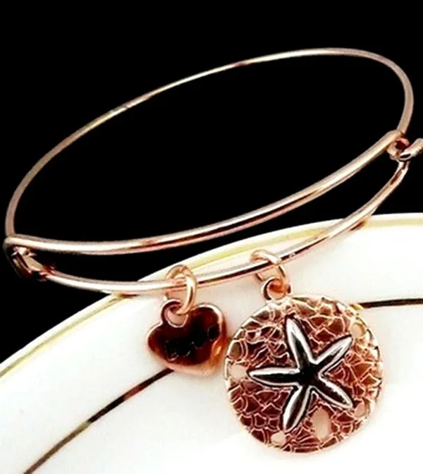 Bracelets 01 B677 Rose Gold Silver Sand Dollar Charm Bracelet