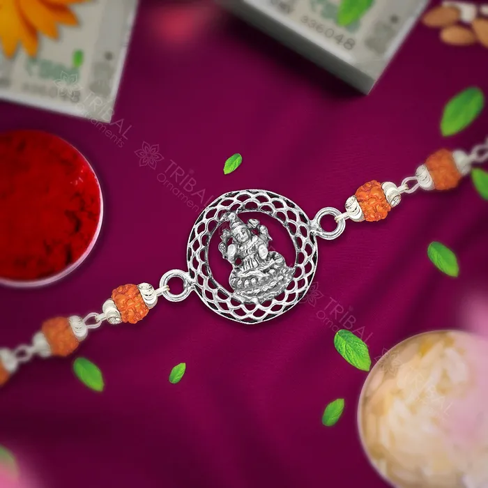 Bracelets TRIBAL ORNAMENTS 925 sterling silver handmade Goddess laxmi lakshmi design Rakhi bracelet amazing Rudrakshablackwihte Tulsi beaded bracelet jewelry rk250 Bracelets TRIBAL ORNAMENTS 925 sterling silver handmade Goddess laxmi lakshmi design Rakhi bracelet amazing Rudrakshablackwihte Tulsi beaded bracelet jewelry rk250