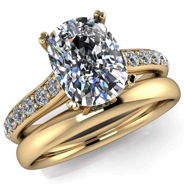 Constantina Cushion Moissanite 4 Prong Diamond Channel Engagement Ring Fire Brilliance Rings Constantina Cushion Moissanite 4 Prong Diamond Channel Engagement Ring Fire Brilliance Rings