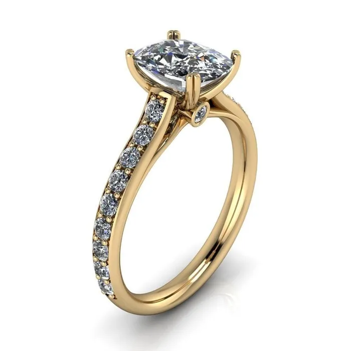 Constantina Cushion Moissanite 4 Prong Diamond Channel Engagement Ring Fire Brilliance Rings