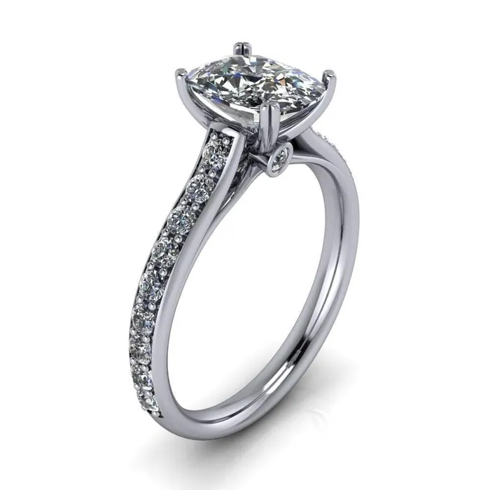 Constantina Cushion Moissanite 4 Prong Diamond Channel Engagement Ring Fire Brilliance Rings