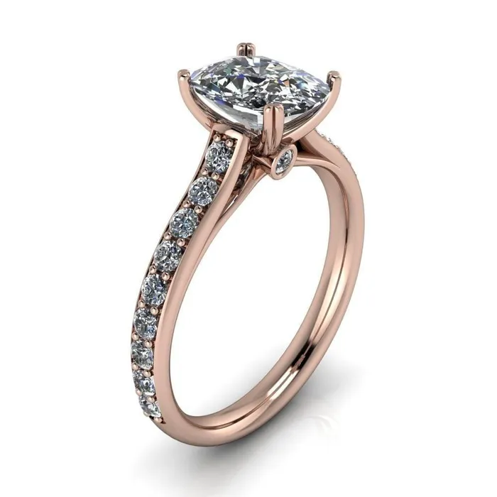 Constantina Cushion Moissanite 4 Prong Diamond Channel Engagement Ring Fire Brilliance Rings