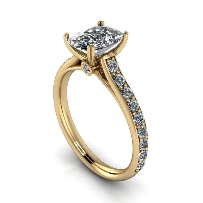 Constantina Cushion Moissanite 4 Prong Diamond Channel Engagement Ring Fire Brilliance Rings