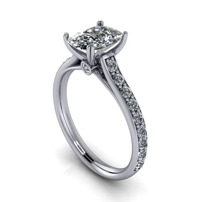 Constantina Cushion Moissanite 4 Prong Diamond Channel Engagement Ring Fire Brilliance Rings