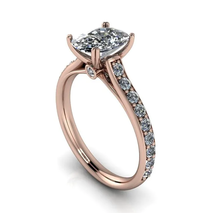 Constantina Cushion Moissanite 4 Prong Diamond Channel Engagement Ring Fire Brilliance Rings