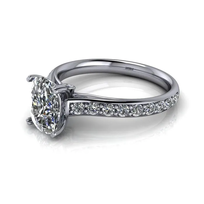 Constantina Cushion Moissanite 4 Prong Diamond Channel Engagement Ring Fire Brilliance Rings