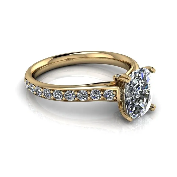Constantina Cushion Moissanite 4 Prong Diamond Channel Engagement Ring Fire Brilliance Rings